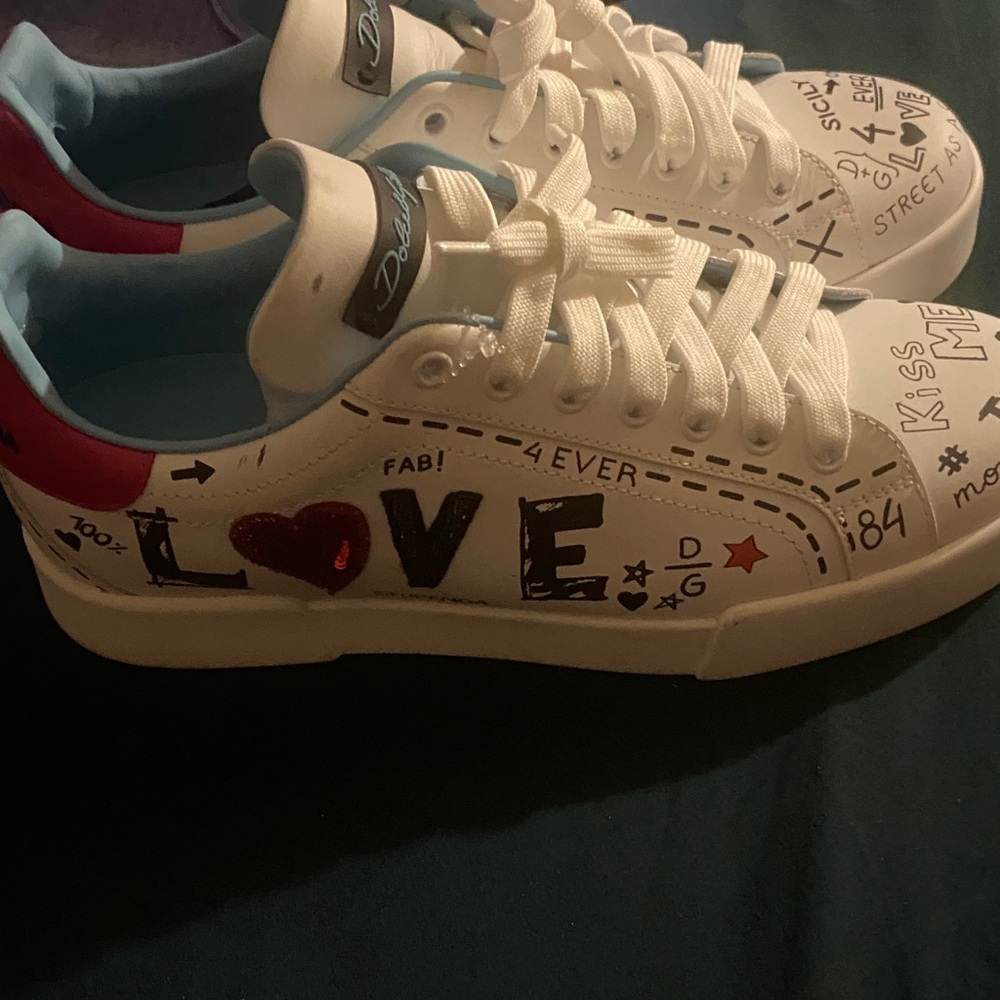 Dolce & Gabbana Love Graphic Sneakers - White and Red - Picture 8 of 12